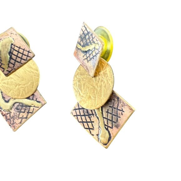 Artisan Abstract Geometric Mixed Metal Earrings With Post Back - Picture 5 of 5